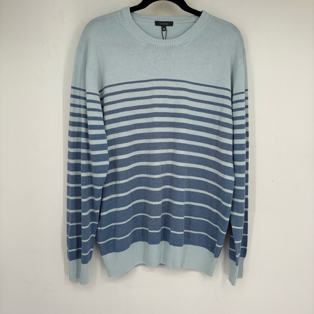 NEW turtleson Mens Medium Crockett Stripe Sweater Blue Pima Cotton Organic